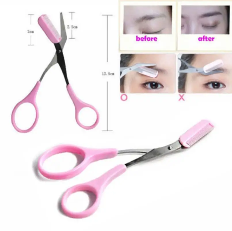 Shellhard 1pc Portable Women Eyebrow Trimmer Scissors Comb Eyelash Hair Cutter Remover For Makeup Tool