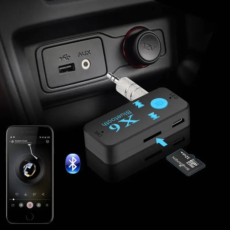 X6 Bluetooth 5,0 приемник 3,5 мм AUX автомобильный стерео аудио Музыка с микрофоном HandFree беспроводной адаптер Поддержка TF карты