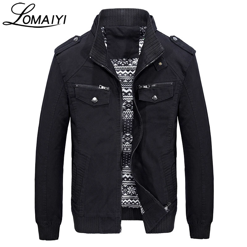 LOMAIYI мужская куртка в стиле милитари из чистого хлопка на весну и осень, мужская повседневная куртка с карманами на молнии, мужские куртки цвета хаки, BM168
