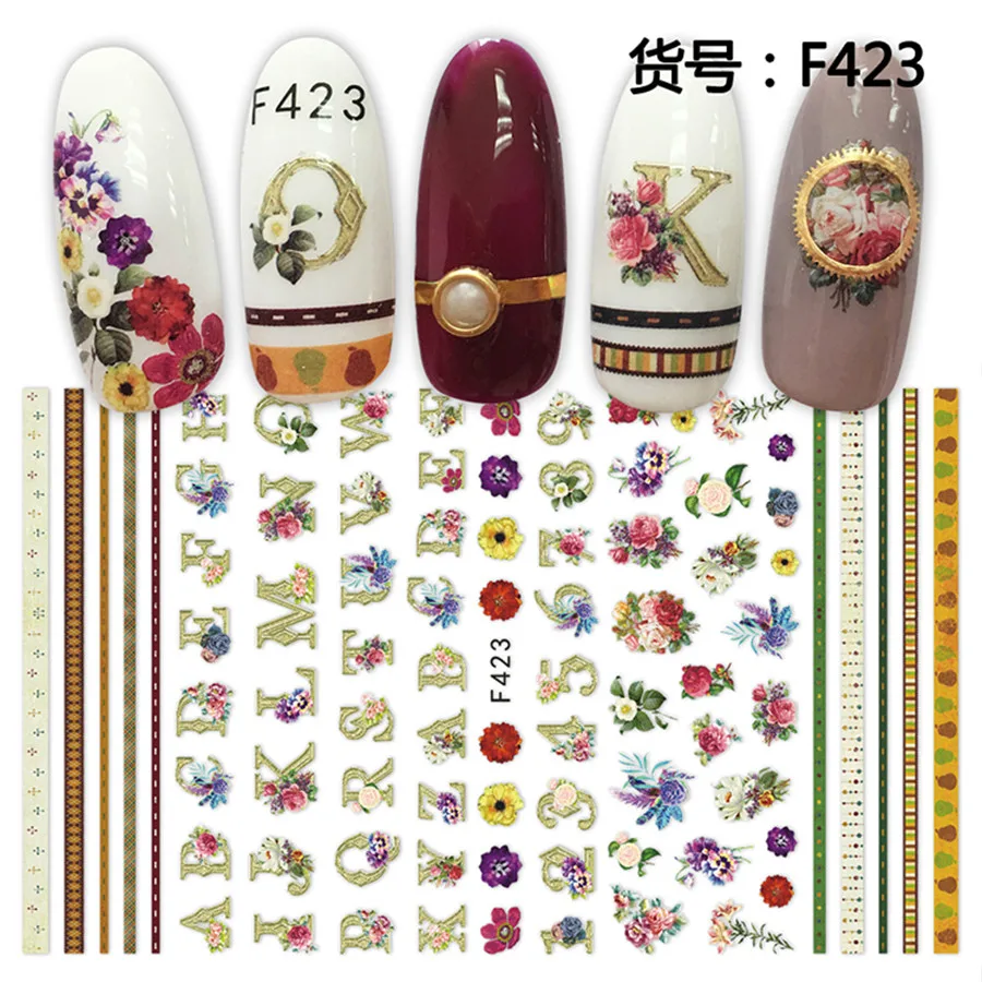 1Sheets 3D Embossed Nail Sticker Flower Adhesive DIY Manicure Slider Nail Art Tips Decorations Decals Transfer 4