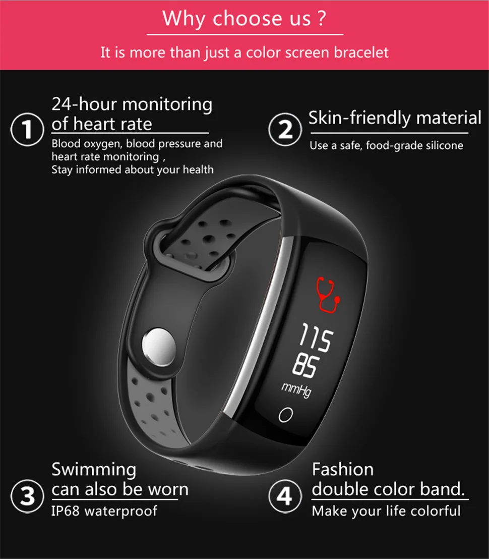 YKSO 0.96 inch LCD Smart band Waterproof Color Screen Fitness bracelet Q6 Smart Wristband Heart Rate Monitor Smart band (3)