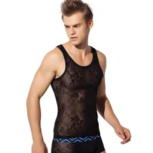 KWAN. Z Летняя мужская одежда, прозрачная марлевая майка, майка, Мужская Сексуальная кружевная майка для бодибилдинга, облегающая Базовая майка для мужчин