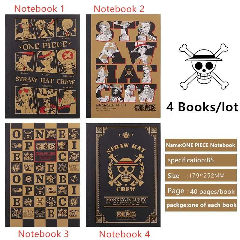 

4 PCS/LOT Anime ONE PIECE Notebook for Student Cartoon Notebooks Cosplay Toys ONEPIECE Pocketbook for Collection Comic Books