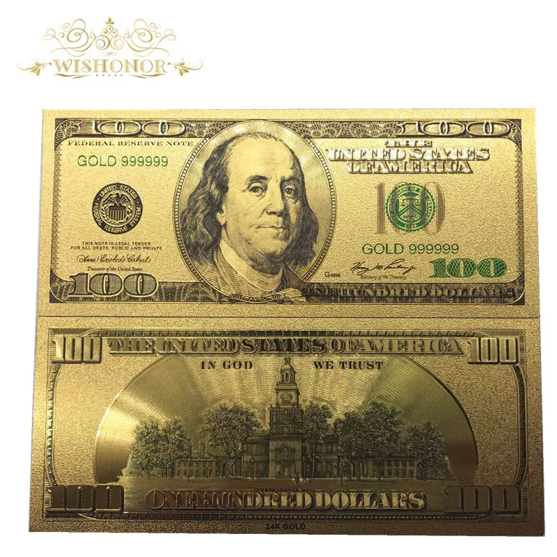 10Pcs New Halloween Party Banknote American Banknote 1 Dollar Bills Banknote in 24K Gold Plated Paper Money For Gifts - Цвет: 100