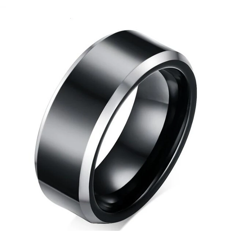 8mm Polishing Women Tungsten Carbide Rings Black & Silver Color Male