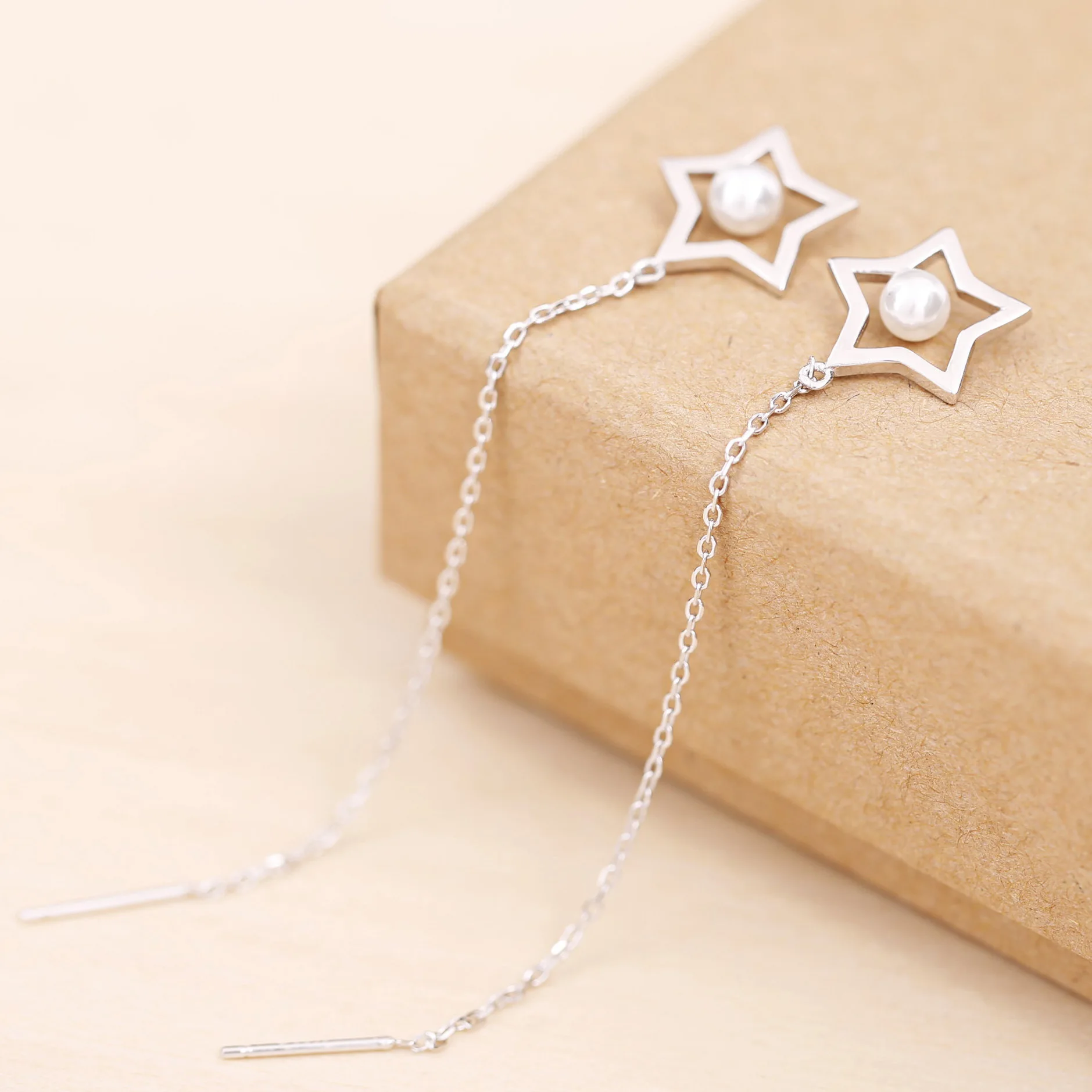 star pearl ear line 100% 925 Sterling silver Jewelry fashion Hypoallergenic dangle earrings for women gift