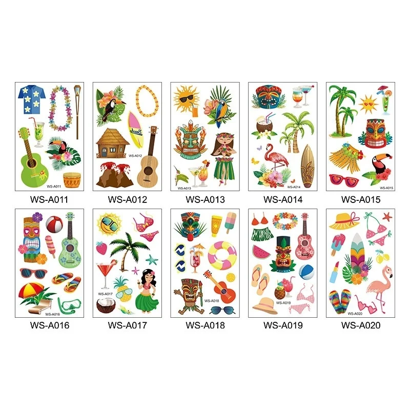 

10pcs Tropical Hawaiian Party Tattoo Stickers Flamingo Temporary Tattoos Hawaii Luau Summer Party Decor Supplies