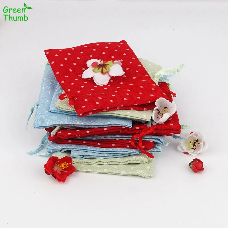 

40pcs 11.5x9.5 cm Colored Dot Pattern Drawstring Gift Bag Pearl Cotton Cloth Jewelry Pouch Bag Wedding Favors Charms Festival