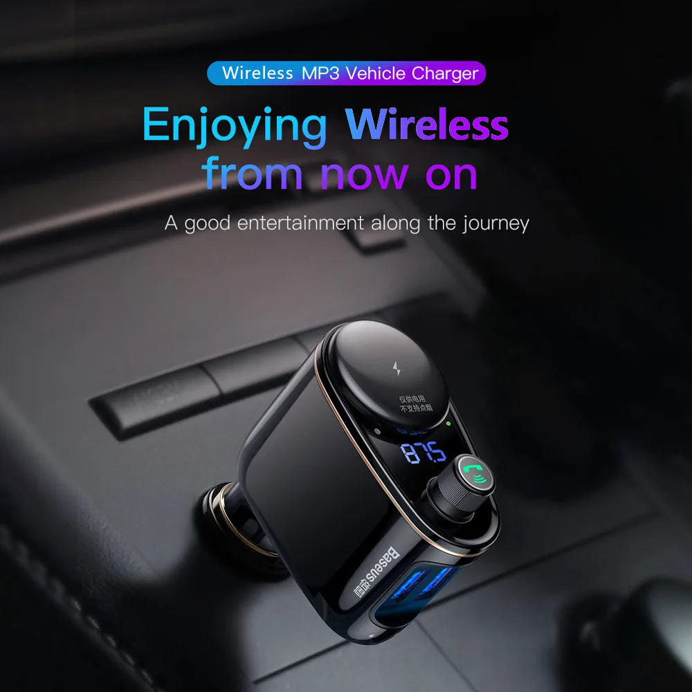 

2018 newest HandsfreeBluetooth Car Kit Wireless FM Baseus FM launches a dual USB output car filled with 3.4A car MP3 player