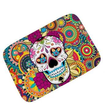 

Entrance Door Decoration Floor Mat Water Absorbent Antiskid Bathroom Door Mat Flannel Digital Printing Skull Doormat