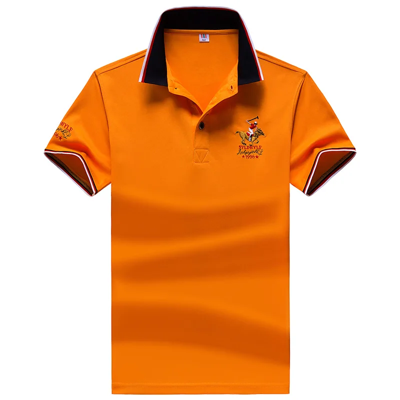 Футболка-поло Для мужчин высокое качество Для мужчин из полиэстера с короткими рукавами летнее платье рубашка фирменный трикотаж рубашка поло HOMBRE Размеры M-4XL дропшиппинг - Цвет: 732 Orange