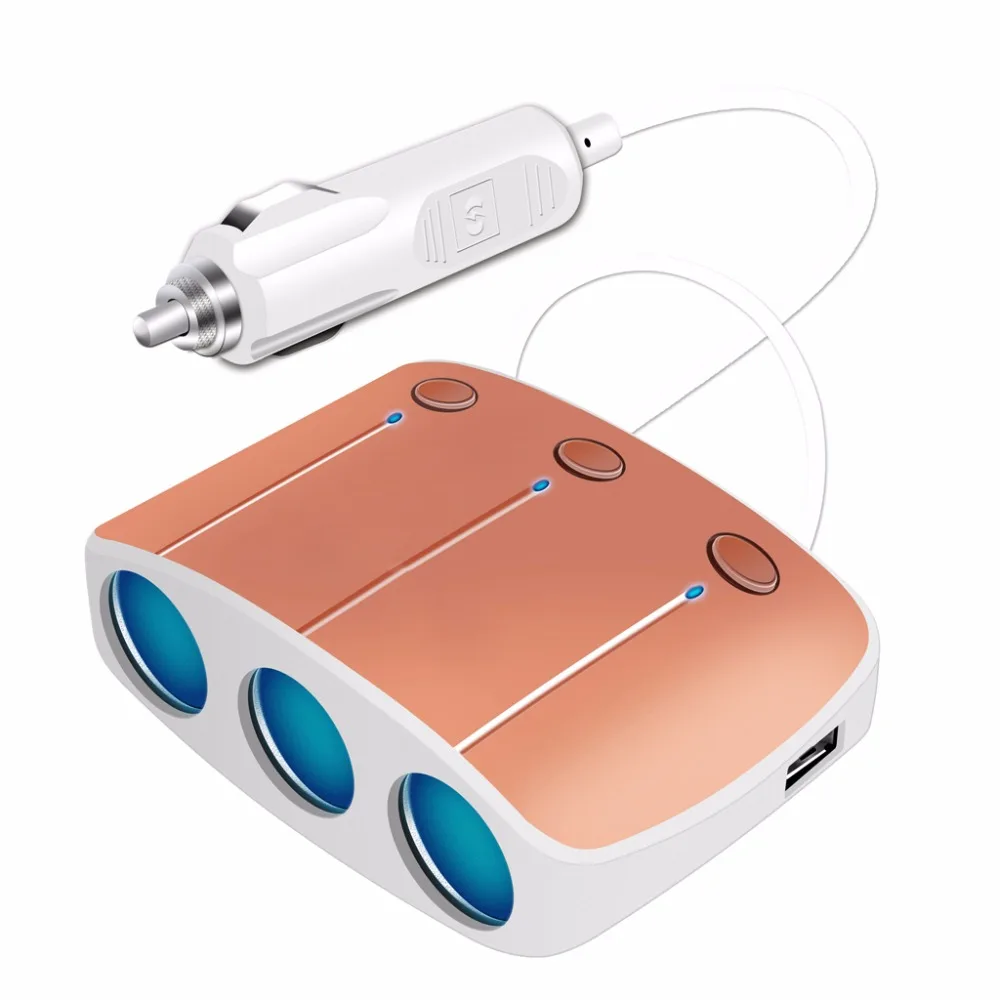 

New 130W 2 USB 3 Way AUTO Car Cigarette Lighter Socket Splitter Charger Power Adapter Car Charger Grey/Golden/Rose Gold C45