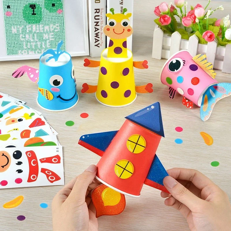 12 шт. детские 3D Diy бумажные стаканчики ручной работы стикер материал комплект весь набор детский сад Школа искусство Развивающие игрушки для рукоделия