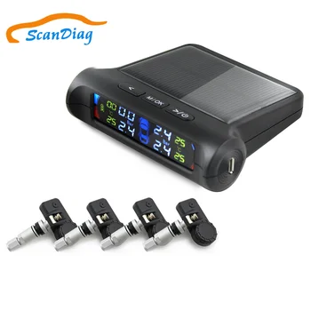 

Car Tire Pressure Alarm Detection TPMS System inside Built-in Digital LCD Monitor Auto Cars Safety Alarm Solar power