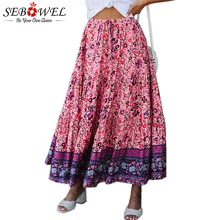 SEBOWEL летние Флористический с высокой талией макси юбка-клеш Женские Плиссированные Длинные юбки с принтом женские вечерние пляжные шорты эластичный юбка в стиле бохо
