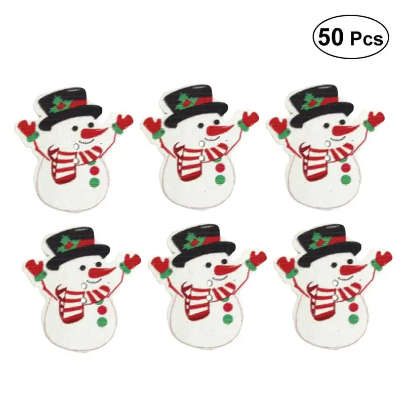 

50pcs Wooden Buttons Cartoon Painted Snowman Shaped Sewing Buttons Two-hole Buttons for Sewing Scrapbook DIY Craft Kniting