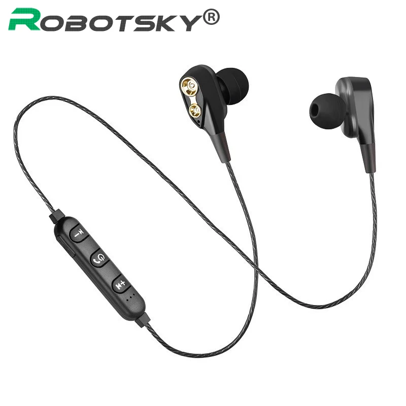 

S10 Double Dynamic Bluetooth Earphone 5.0 Heavy Bass Wireless Sports Headphone IPX5 Waterproof Headset with Mic for Phone