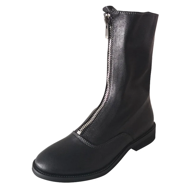 Zapatos Nueva De Negro Mujer Cortas Botas Moda Ins Flats Mujeres Show Feminina Tobillo Señoras Cremallera Acogedor Bota Caliente Show Ronda As Toe as Blanco U8E84wx