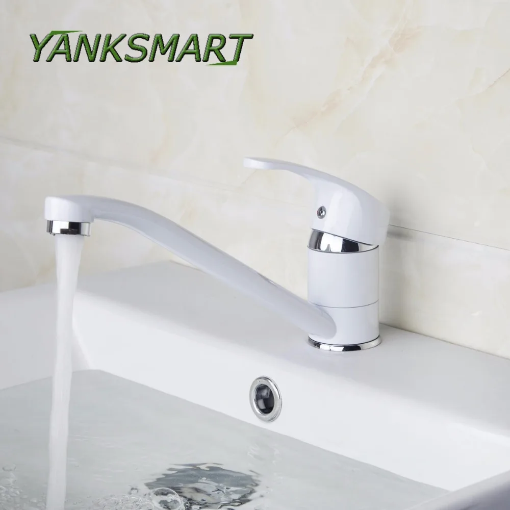 YANKSMART кухонный кран с одной ручкой для ванной комнаты белый смеситель холодной и