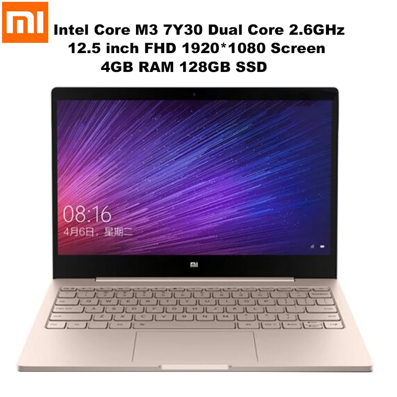 Xiaomi mi Тетрадь Air 12,5 ''FHD Экран Windows 10 Intel Core M3 7Y30 Dual Core 2,6 ГГц 4 ГБ + 128 ГБ HD mi двухдиапазонный Wi-Fi ноутбуки