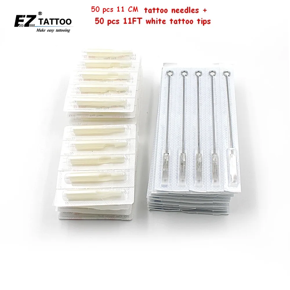 

EZ Tattoo Needles and Tubes Tips (11CM/RM+11FT) Steriled Round/Curved Magnum Tattoo Needles with White Tattoo Tips
