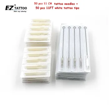 

EZ Tattoo Needles and Tubes Tips (11CM/RM+11FT) Steriled Round/Curved Magnum Tattoo Needles with White Tattoo Tips