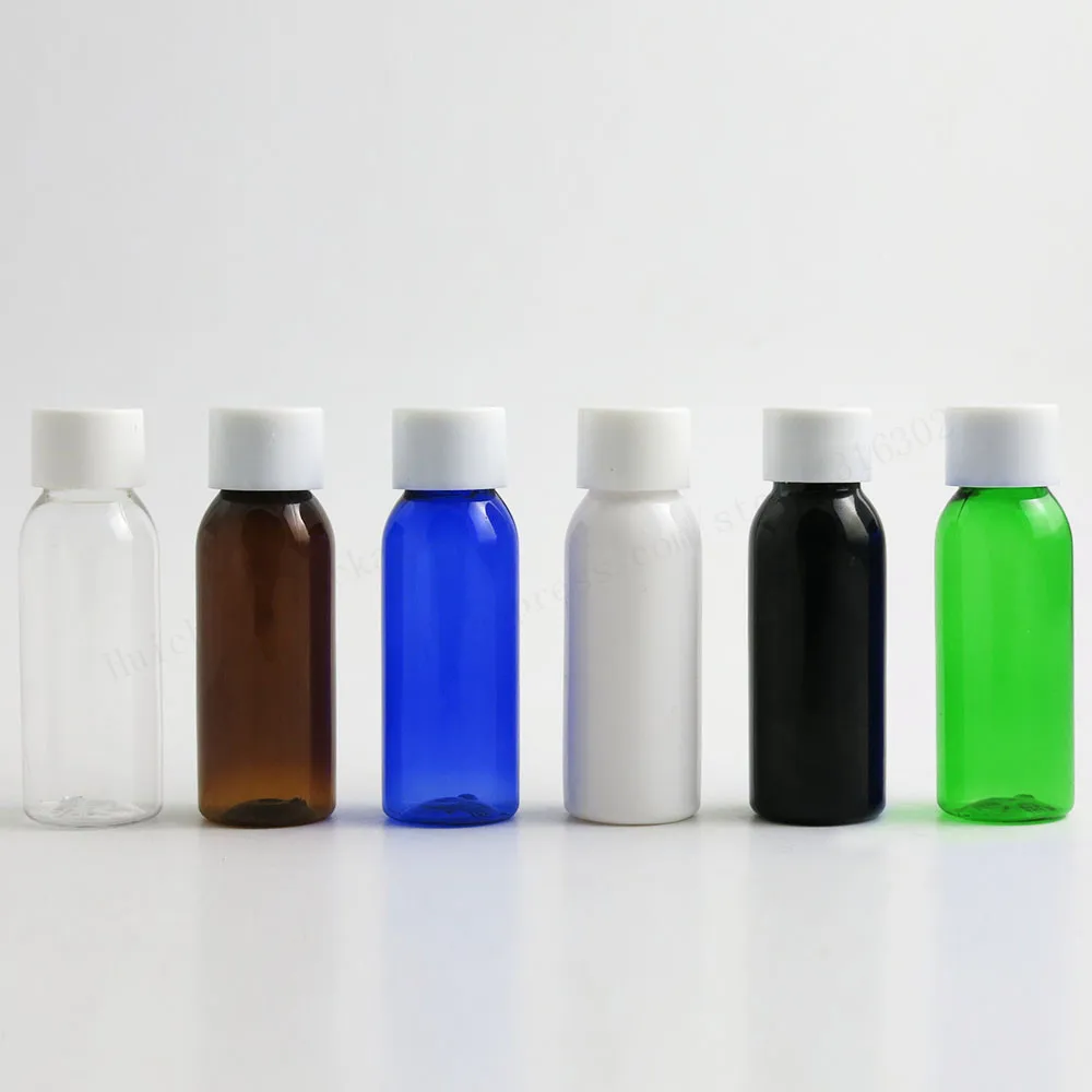 여행용 원형 화장품 페트병, 50x30ml, 1oz, 투명 블루 블랙 앰버 리필용 크림, 플라스틱 휴대용 화장품 용기