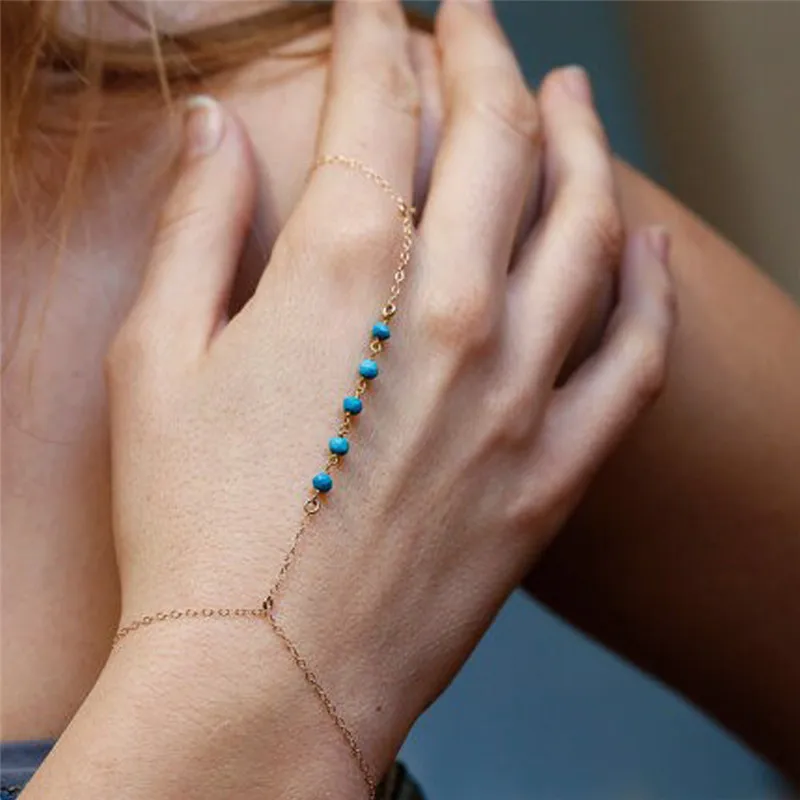 Hot Bohemia Handmade Beads Bracelets for Women Fashion Finger Bracelet Jewelry Tassel Chain Beads Mittens free shipping