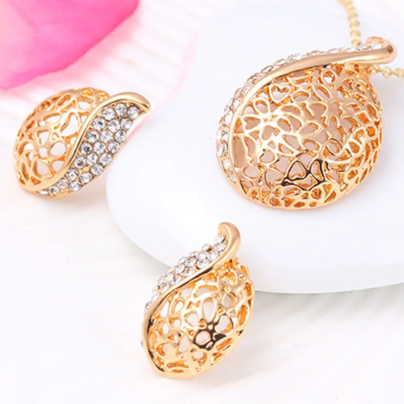 Water Drop Hollow Out Jewelry Sets For Women Necklace Earrings Pendant Jewelry Sets For Wedding Engagement Vintage Jewelry