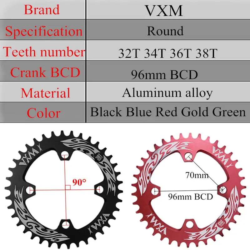 Велосипедная кривошипа VXM 96BCD 32 T/34 T/36 T/38 T круглая узкая широкая цепь кольцо MTB дорожный велосипед шатун цепное колесо запчасти для велосипеда