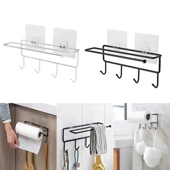 

Hanging Drill-free Kitchenware Rack Hooks Iron Storage Holder Bathroom Kitchen Hooks Self Adhesive High Quality 2PC