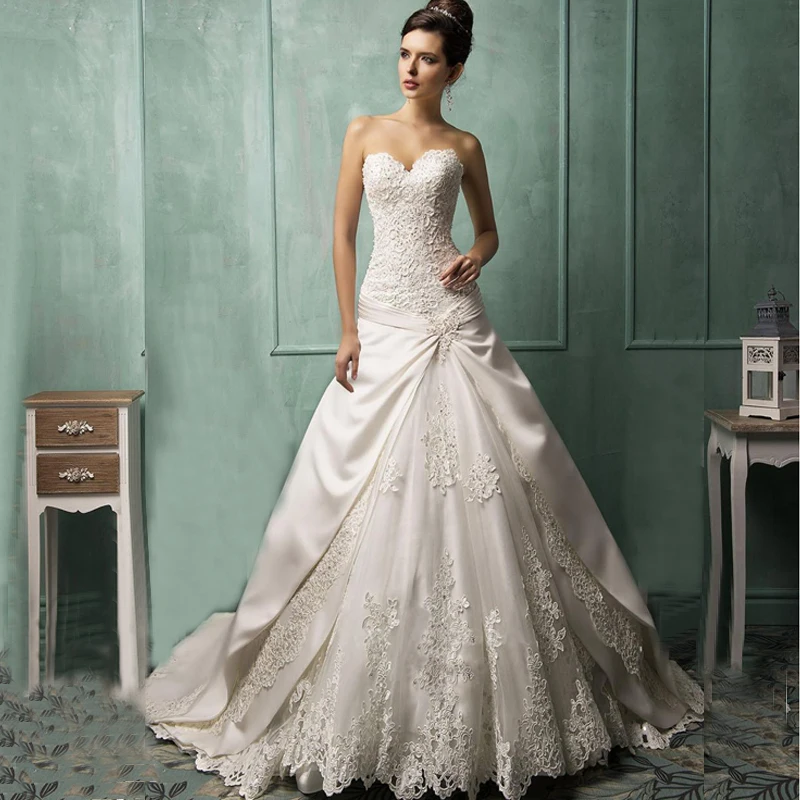 New Empire White/ivory Court Train vintage Wedding dress 2017 Bridal