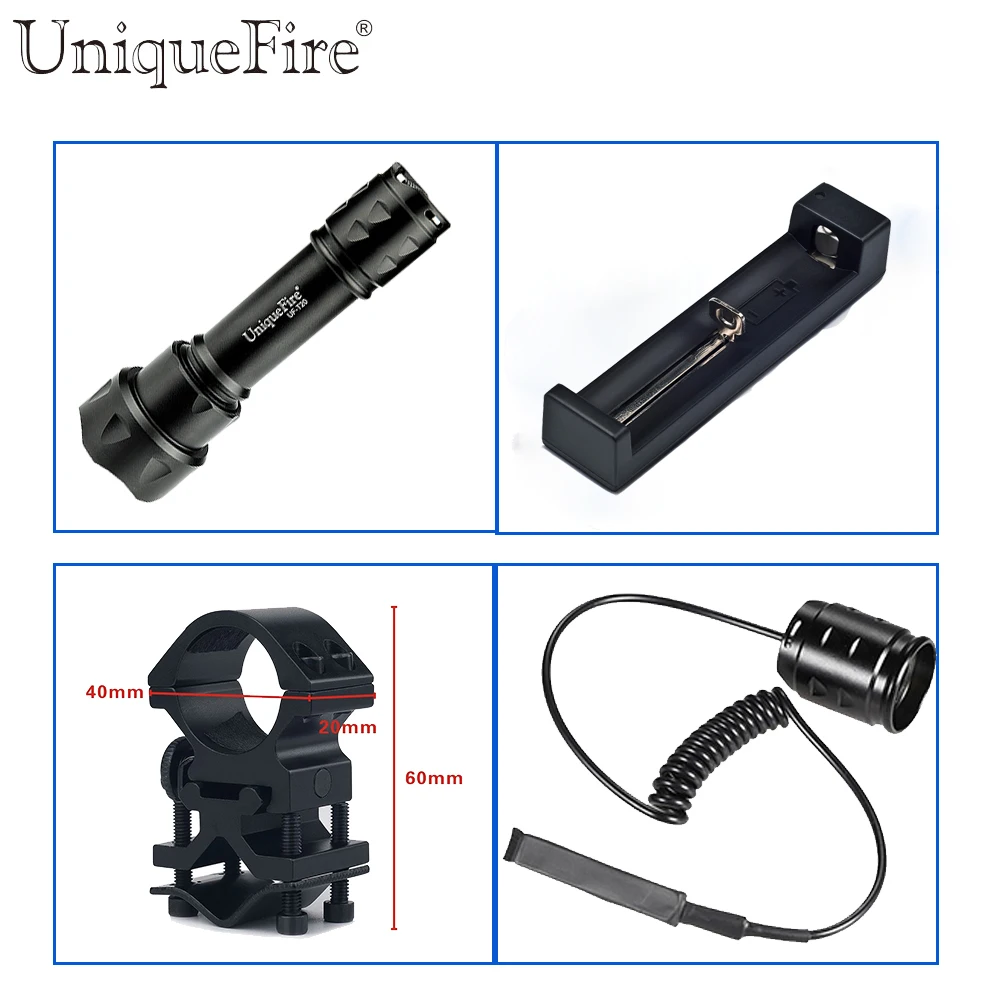 

Popular Models UniqueFire T20 XML T6 Led Flashlight 1200 High Lumens 10W White Light Lampe+Scope Mount+Charger+Rat Tail