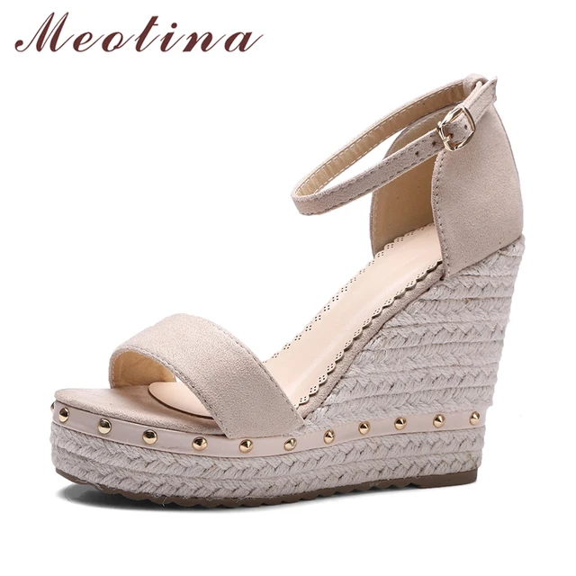 Meotina Women Sandals Summer 2018 Platform Sandals High Heels Shoes Ankle Strap Ladies Sandals Rivet Casual Footwear Pink Black