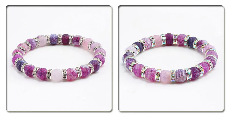 Шарм женский натуральный камень браслет красочные кристалл фиолетовая бусина счастливый браслет из нескольких нитей мужские повседневные спортивные эластичные украшения