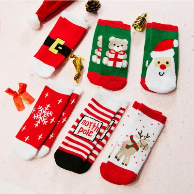 

6Pairs / Lots 2019 autumn and winter new children's Christmas sock thick terry cloth cotton children's socks
