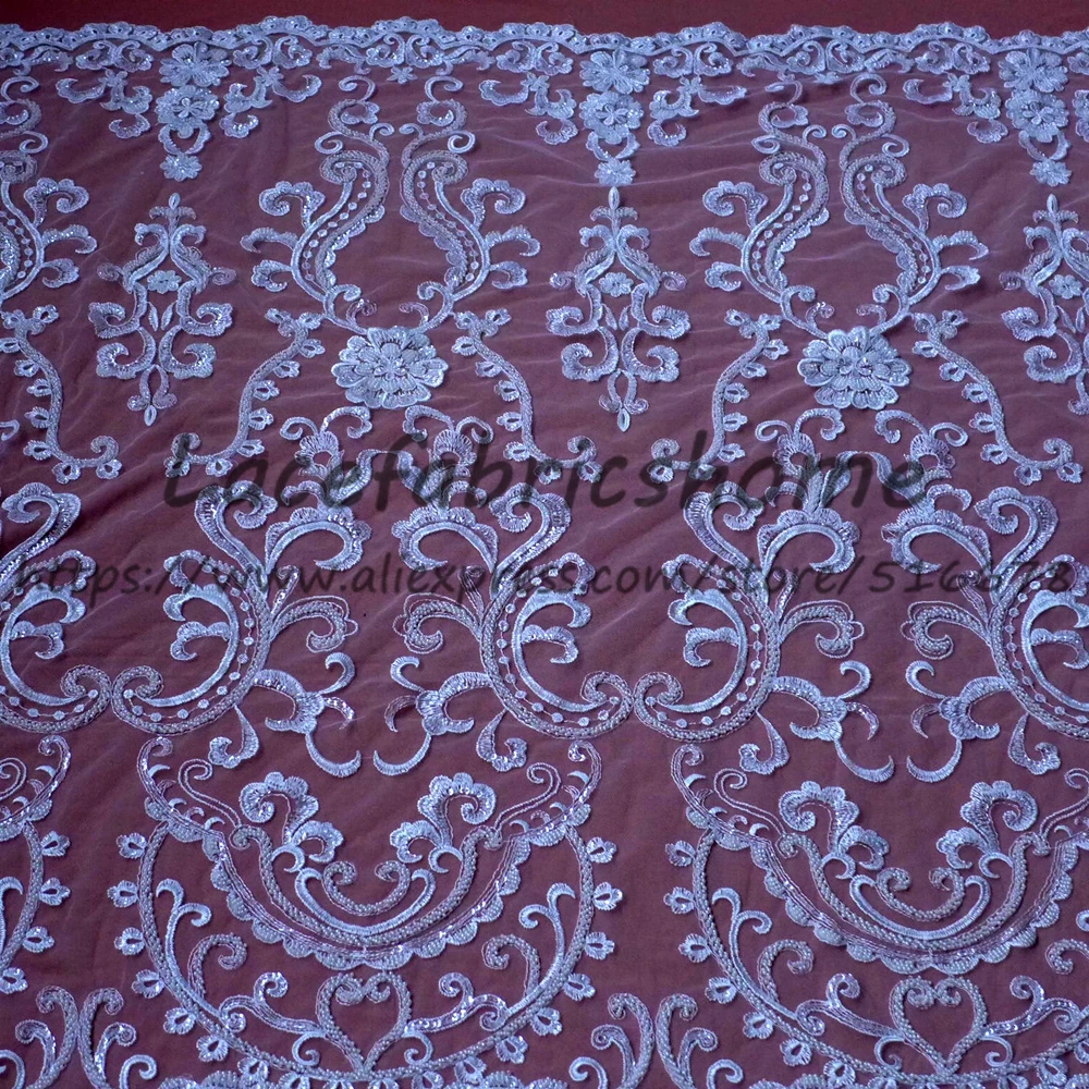 

New fashion style black/ off white super heavy beaded on netting embroidery for wedding dress lace fabric 130cm by yard