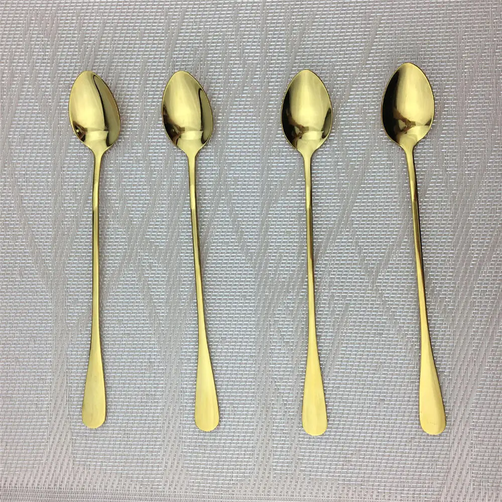 

Cafe Teaspoon Western Food Cutlery Set Ice Cream Soup Gold Stainless Steel Long ScoopTableware Set Kitchen Economic