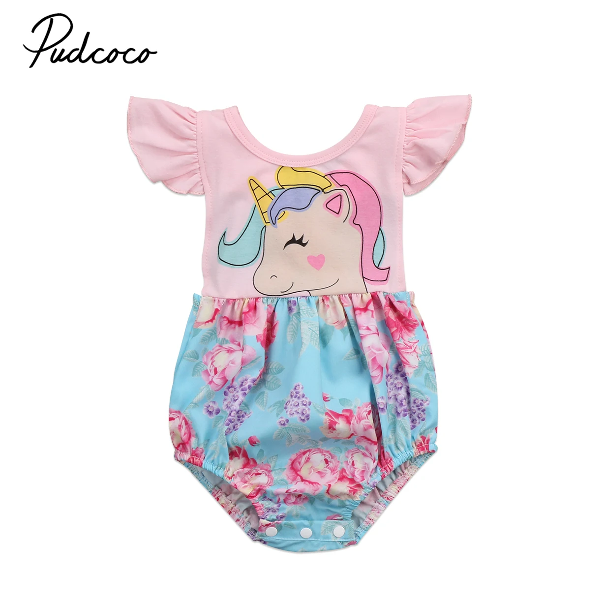 

2017 New Brand Children Toddler Infant Newborn Kids Baby Girls Unicorn Bodysuit Jumpsuit Ruffled Sleeveless Outfits Clothes