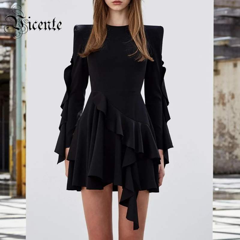 Vicente HOT Fashion Ruffles Mini Dress Long Sleeves O Neck Wholsael