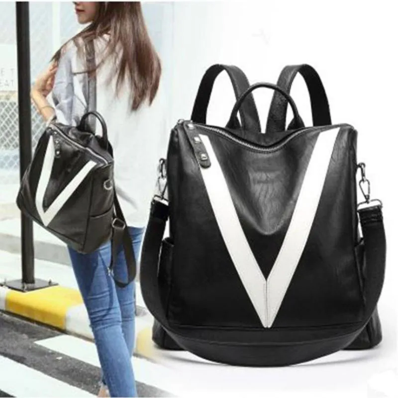 Bolsos Piel Mujer Mochila Negra De Cuero Sintu00e9tico Color Negro