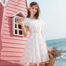 Новинка, летние платья, женское элегантное белое тонкое шифоновое платье из органзы в стиле пэчворк, повседневная женская одежда