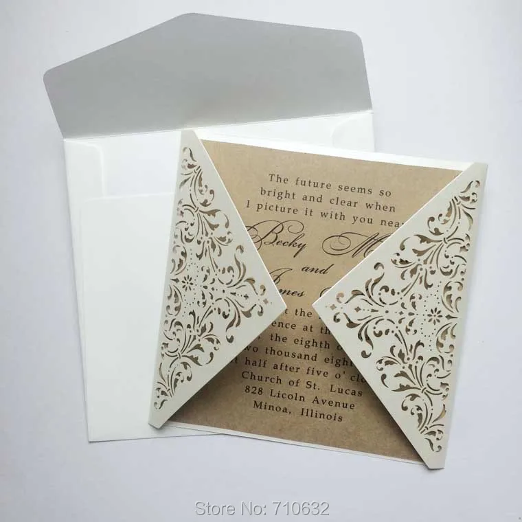 elegant and vintage square gate fold laser cut wedding invitations