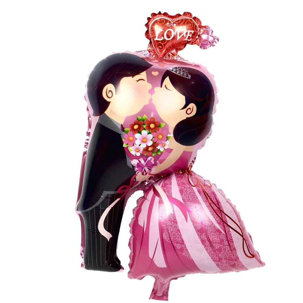 

1pcs Valentine Day Wedding Decoration Couple Balloons Bride Groom Kiss Love Foil Balloon Inflatable Helium Balloon