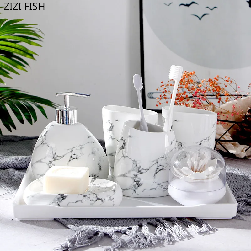 6pcs/set Imitation marble ceramics Bathroom Accessories Set Soap Dispenser/Toothbrush Holder/Tumbler/Soap Dish Bathroom Products 6pcs/set Imitation marble ceramics Bathroom Accessories Set Soap Dispenser/Toothbrush Holder/Tumbler/Soap Dish Bathroom Products