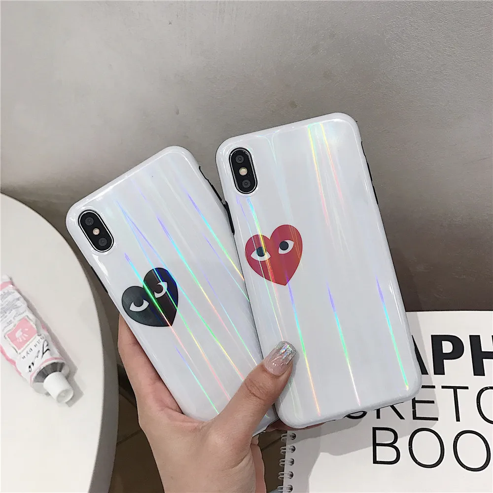 Fashion Japan Tide CDG PLAY Comme Des Garcons silicon Phone Case Cover For iPhone 7 8 Plus X XR XS MAX 6 6s Soft case Coque |