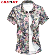 LONMMY плюс Размер 7XL мужские s платья рубашки camisa social Flowers мужские рубашки Цветочные мужские s одежда мода короткий рукав тонкий лето