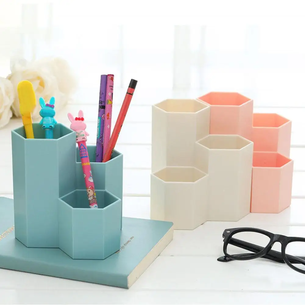 

Hexagon Table Organizer Makeup Cosmetic Holder Desk Pen Pencil Storage Box Case