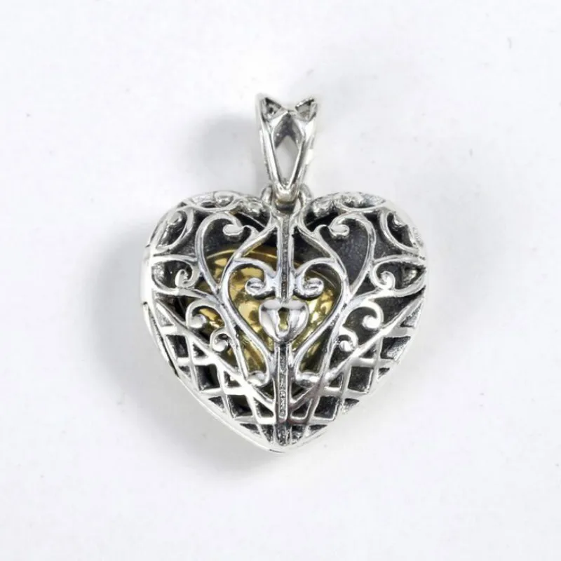 

925 sterling silver DIY beads love heart with gold color small pieces hollowed out pendant Fits Pandora Bracelets & Necklaces