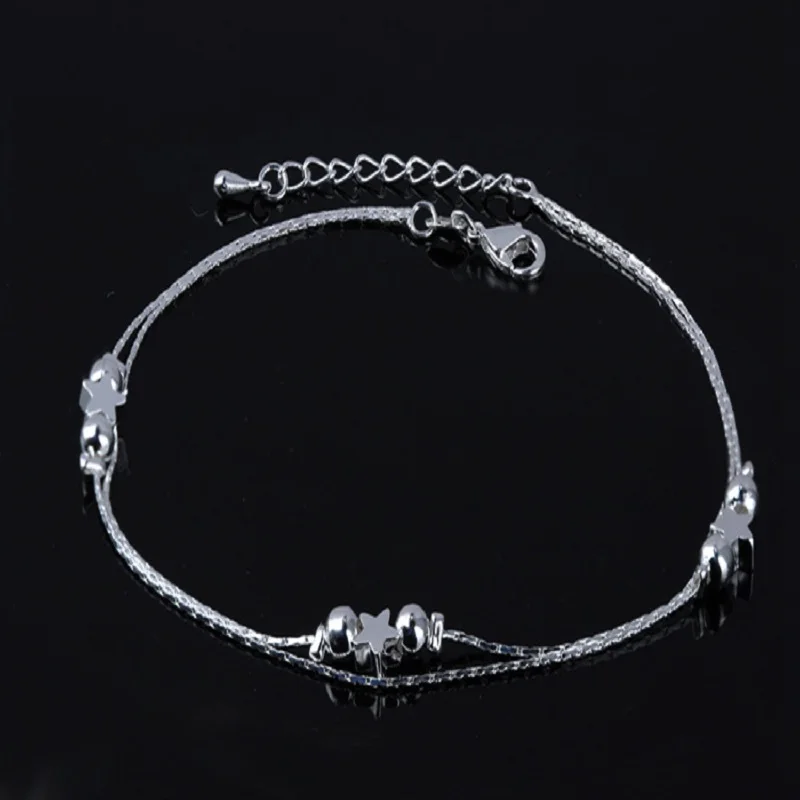 

Star Thin 925 stamped silver plated Shiny Chains Anklet For Women Girls Friend Foot Jewelry Leg Bracelet Barefoot